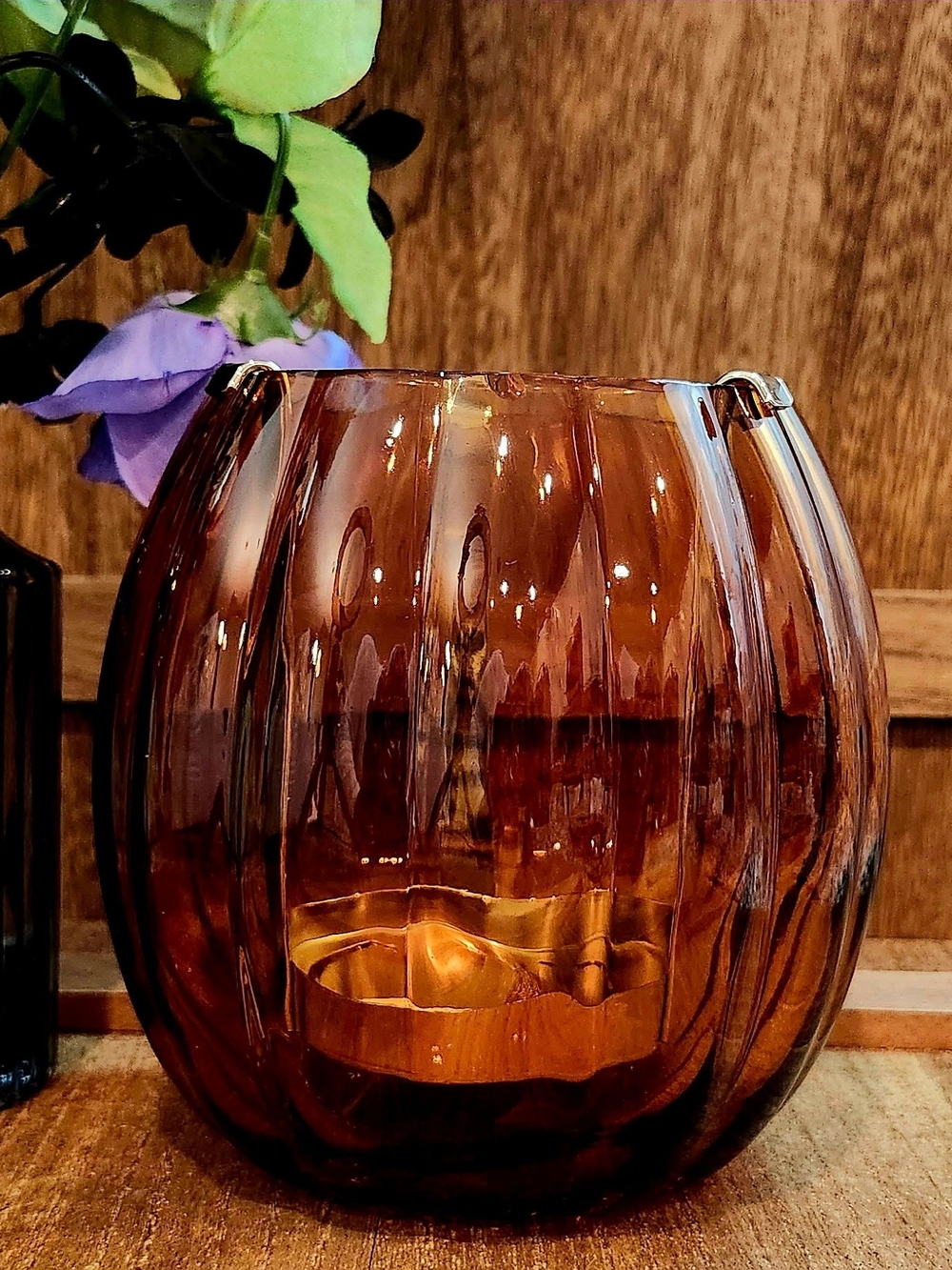 Bath & Body Works Amber Glass Pumpkin Luminary Single Wick Candle Holder